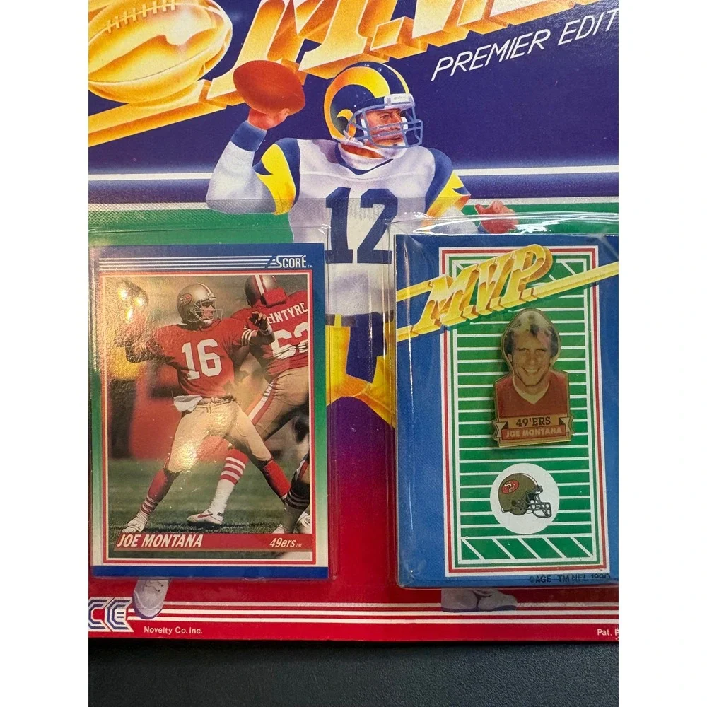 Vintage 1990 Joe Montana San Francisco 49ers NFL Collector Pin & Score Card Set